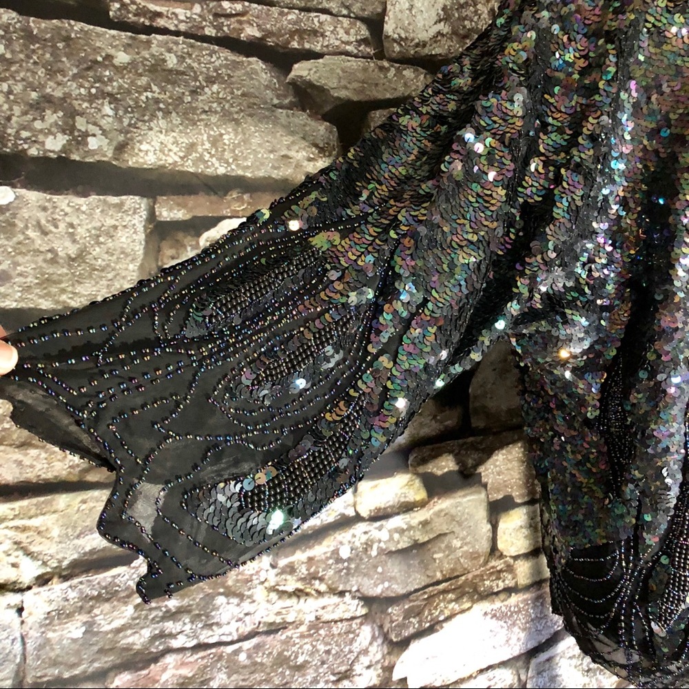 AB Onyx sequins & glass beaded top dolman sleeve